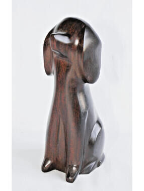 Vintage Hand Carved Hardwood Dog Figurine MCM Style 6 1/4" T